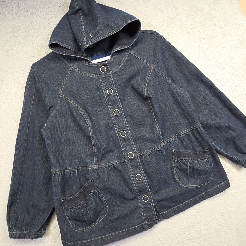 Avenue Jacket Womens Plus Size 18/20 Blue Snap Up Hooded Denim Dark Wash Relaxed